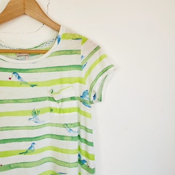 Anthro Postcard Green Stripes & Blue Bird T-Shirt - Picture 4 of 10